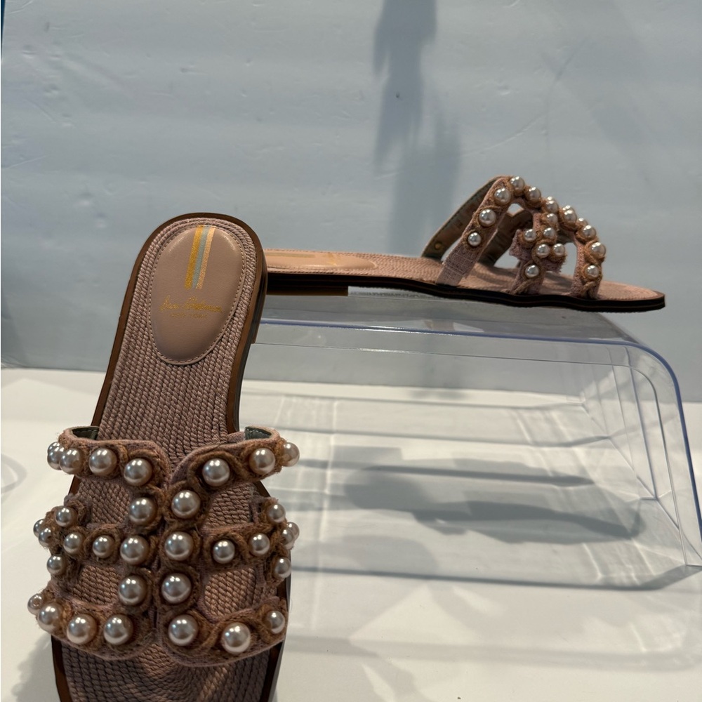 Sam Edelman Brown Pearl-Embellished Slide Mules - Picture 2 of 10